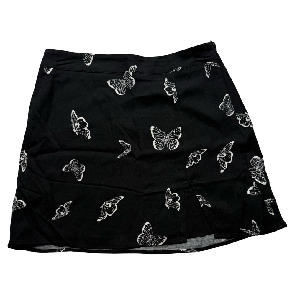 Lelis Collection Butterfly Print Mini Skirt Black White A-Line S